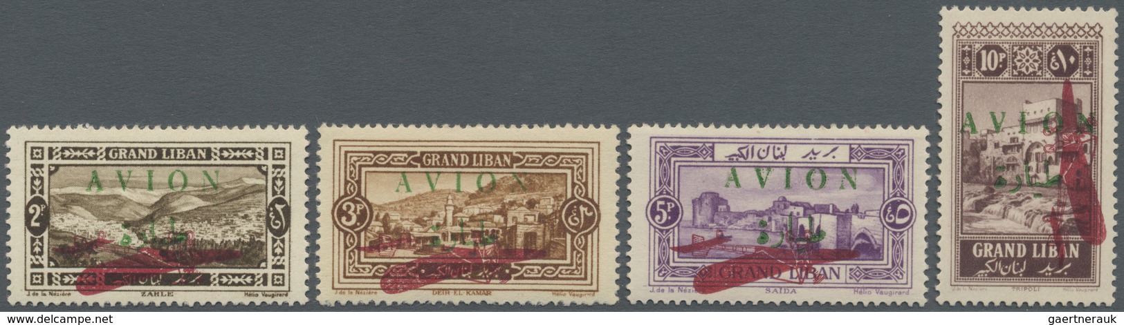 * Libanon: 1925, Airmails, INVERTED Carmine "Plane" Surcharge On Green "AVION" Overprints, Not Isused, - Lebanon