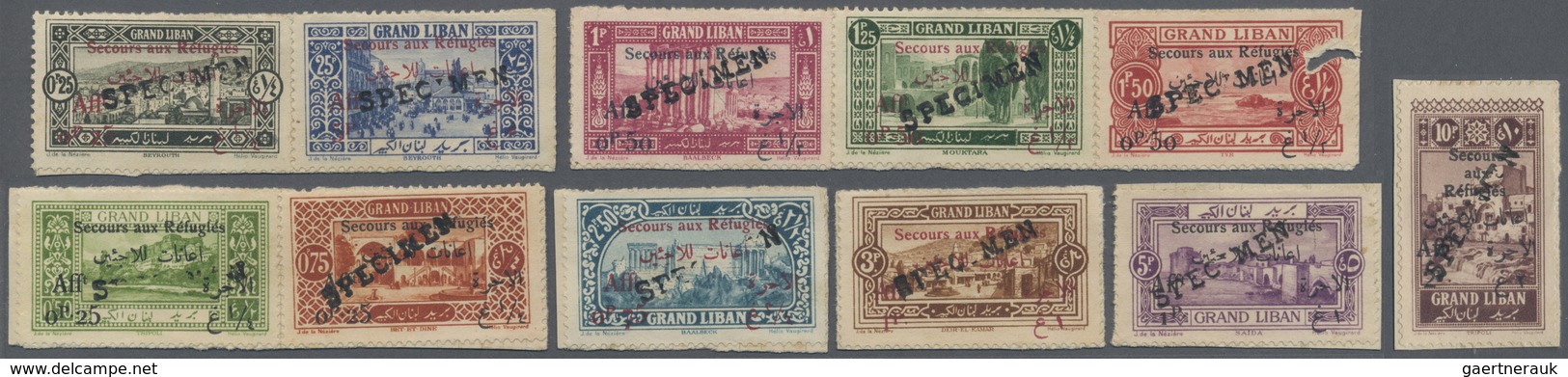 Brfst Libanon: 1926, War Refugee's Relief, 0.25pi. To 25pi., Eleven Values (excl. 2pi.) With SPECIMEN Over - Libanon
