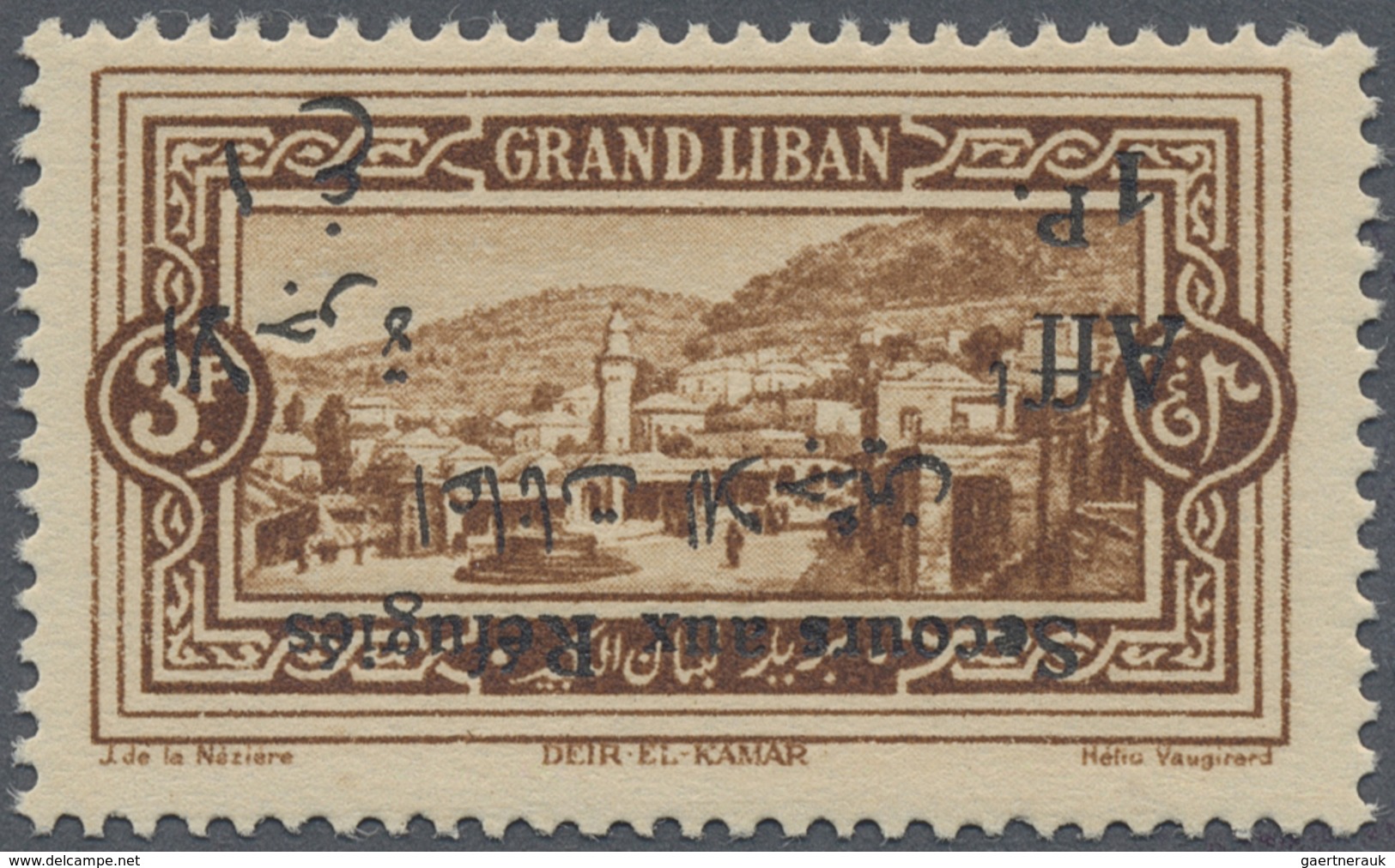 ** Libanon: 1926, War Refugee Relief, 3pi. + 1pi. Brown With INVERTED BLACK Overprint (essai), Unmounte - Lebanon