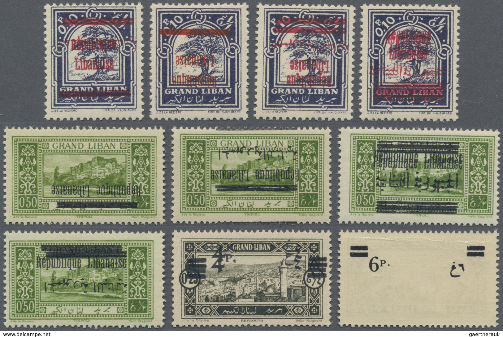 ** Libanon: 1926/1928, 10 Definitives With OVERPRINT VARIETIES Incl. Inverted And Double Opts. And One - Libanon