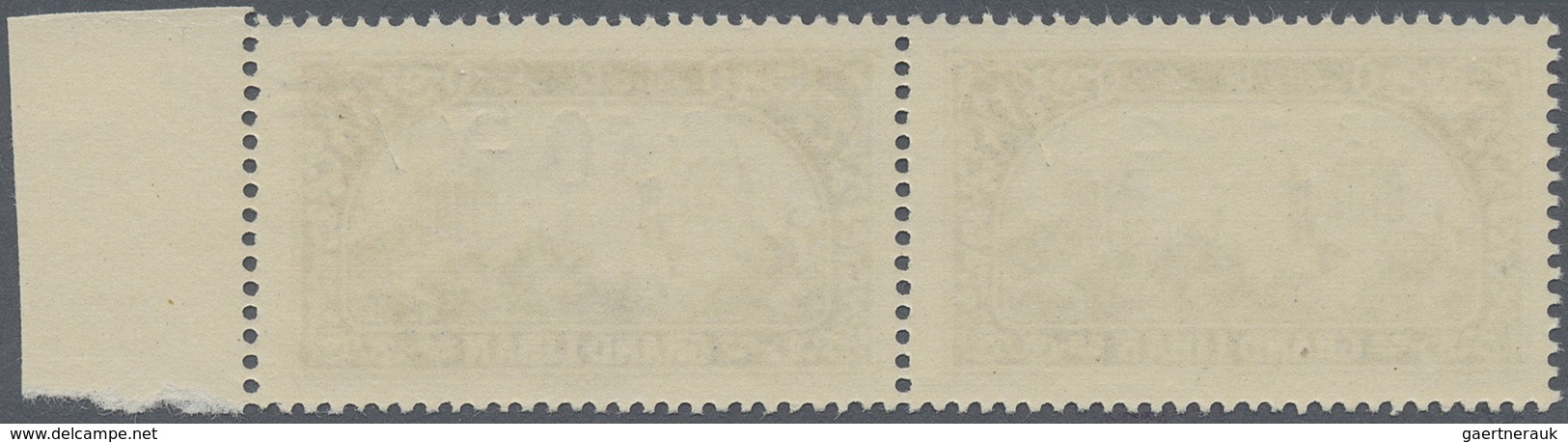 ** Libanon: 1926, 7.50pi. On 2.50pi. Greenish Blue, Horiz. Pair, Left Stamp Without Overprint (albino P - Libanon