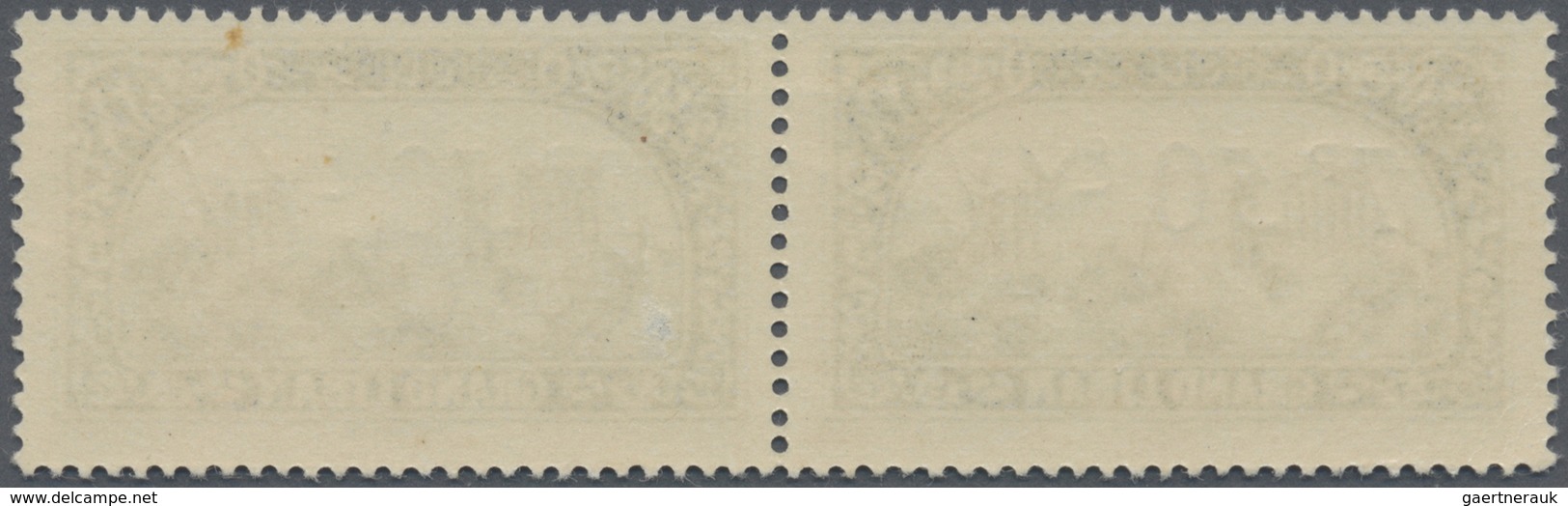 * Libanon: 1926, 7.50pi. On 2.50pi. Greenish-blue, Horiz. Pair, Left Stamp With Overprint, Right Stamp - Lebanon