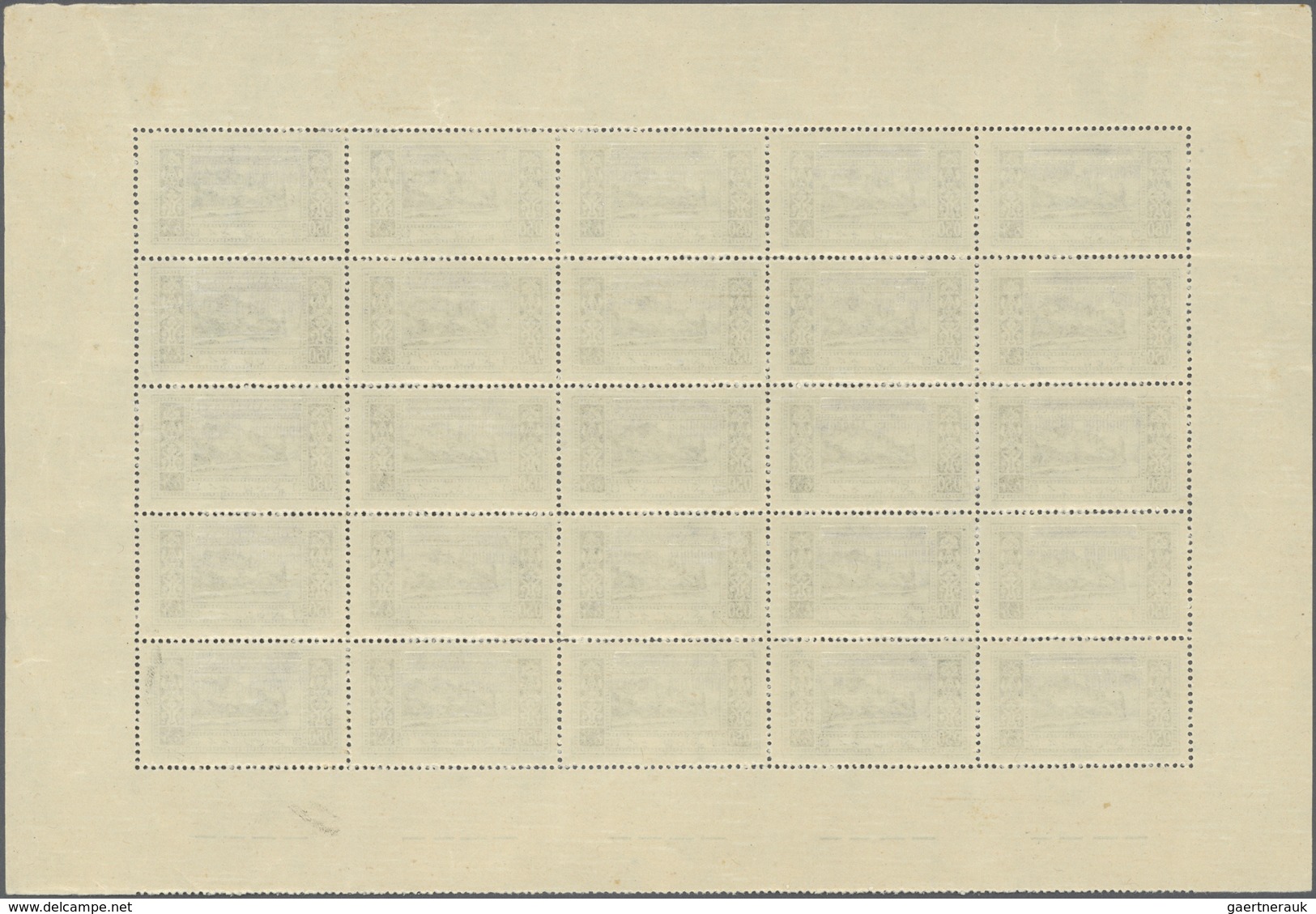 ** Libanon: 1927, "Republique Libanaise" Overprints, 0.50pi. Yellow-green, Pane Of 25 Stamps With Doubl - Lebanon