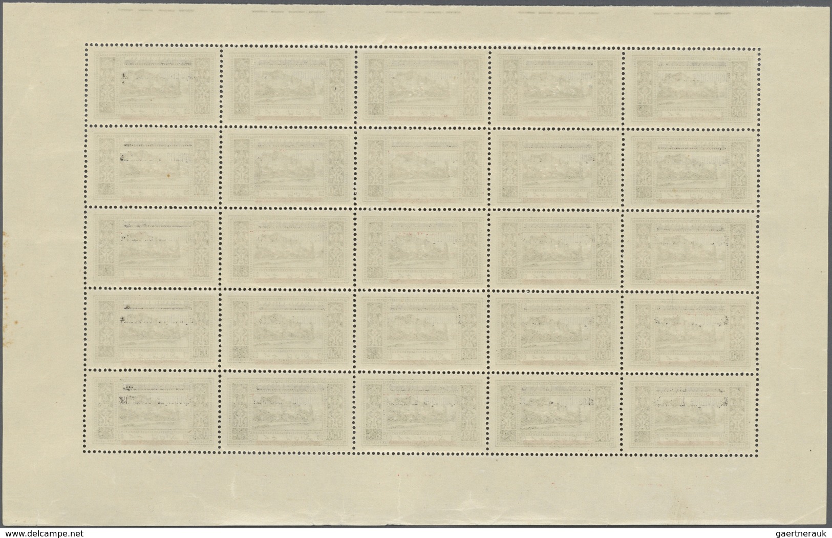** Libanon: 1928, "Republique Libanaise" Overprints, 0.50pi. Green, Pane Of 25 Stamps Showing Variety " - Libanon