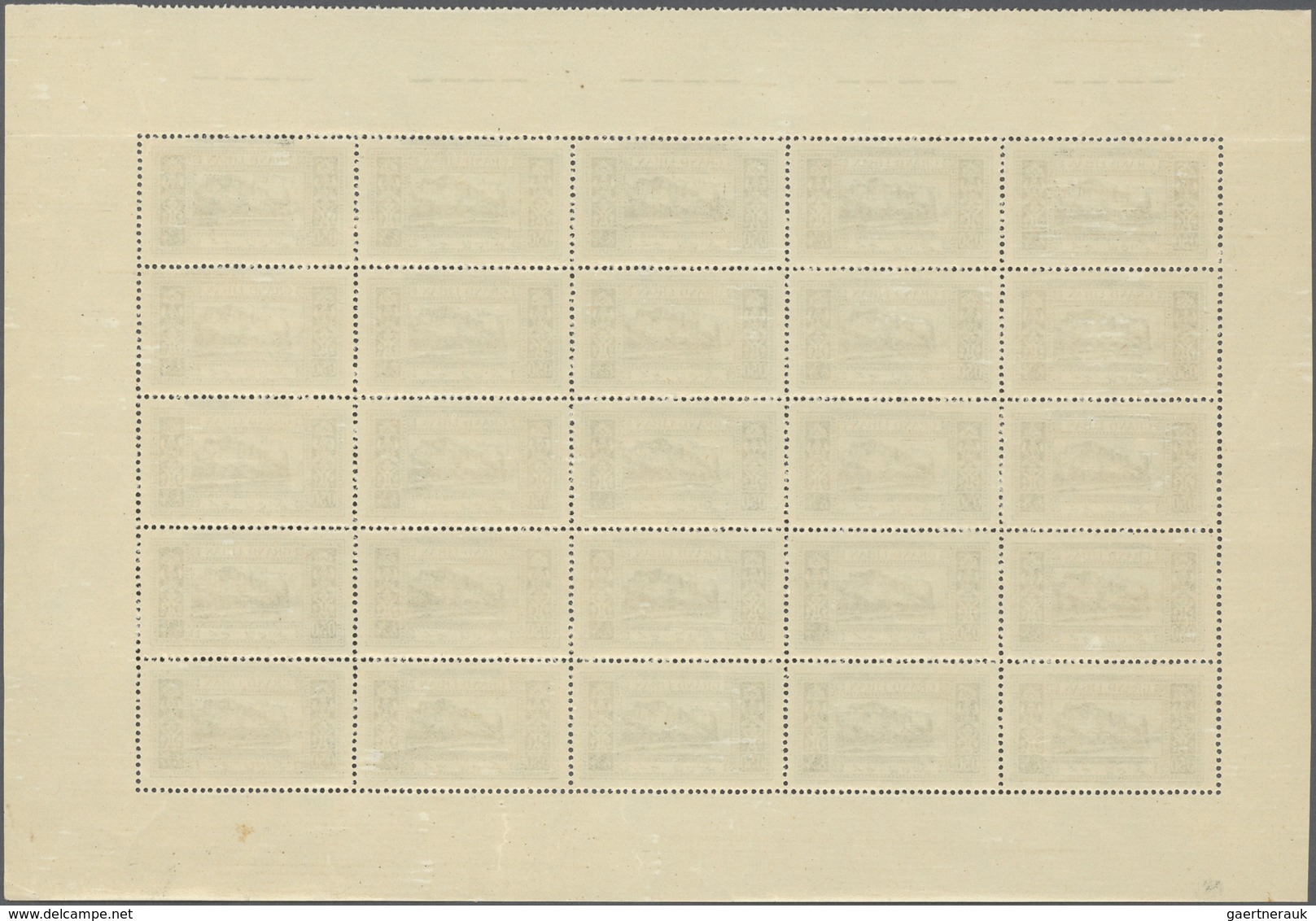 ** Libanon: 1928, "Republique Libanaise" Overprints, 0.50pi. Yellow-green, Pane Of 25 Stamps With Inver - Libanon