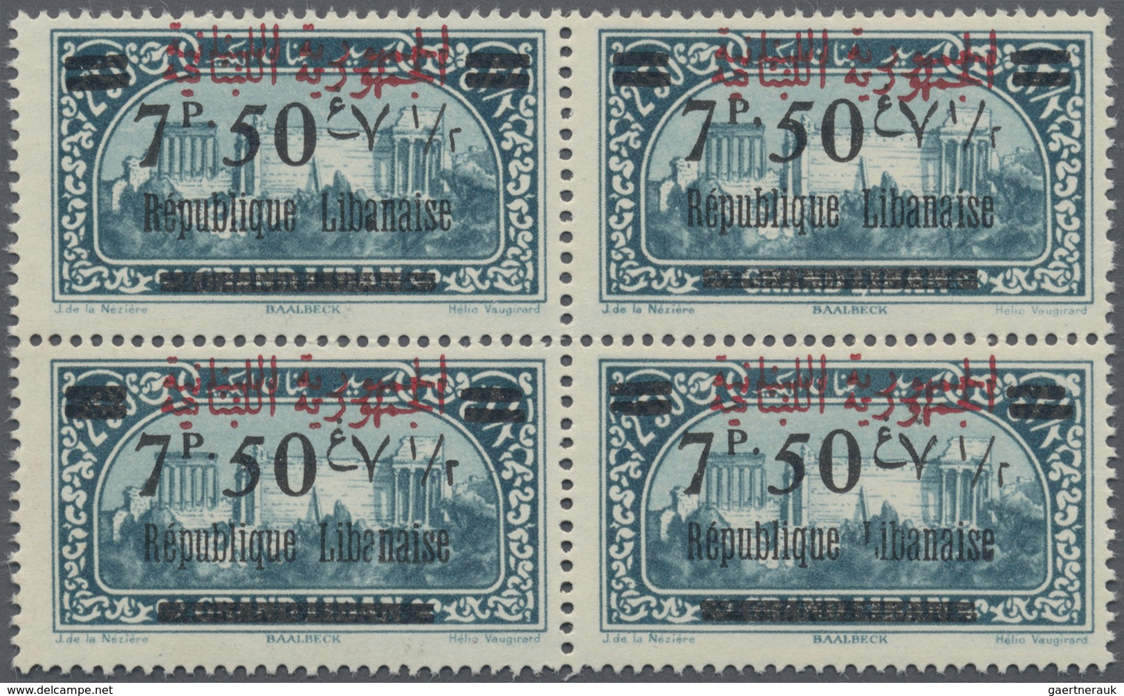 **/* Libanon: 1928, Definitive 2.50pia. Turquise With Black Opt. '7P. 50 / Republique Libanaise' And Addi - Lebanon