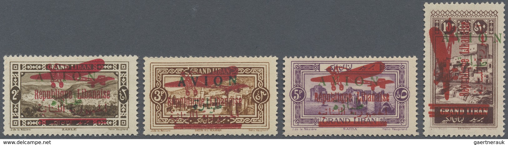 **/* Libanon: 1928, Airmails, Red "Republique Libanaise/Plane" Surcharge On Green "AVION" Overprints, Com - Libanon