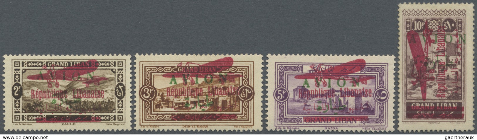 * Libanon: 1928, Airmails With Red "Republique Libanaise" Overprints, 2pi., 3pi., 5pi. And 10pi., Four - Lebanon