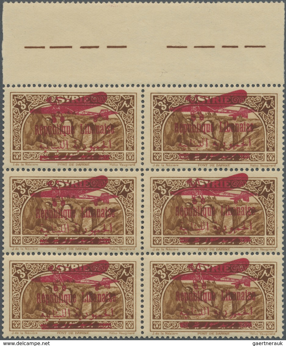 ** Libanon: 1928, Airmails, 3pi. Yellow-brown, Mistakenly Overprinted Stamp Of Syria, Block Of Six, Unm - Libanon