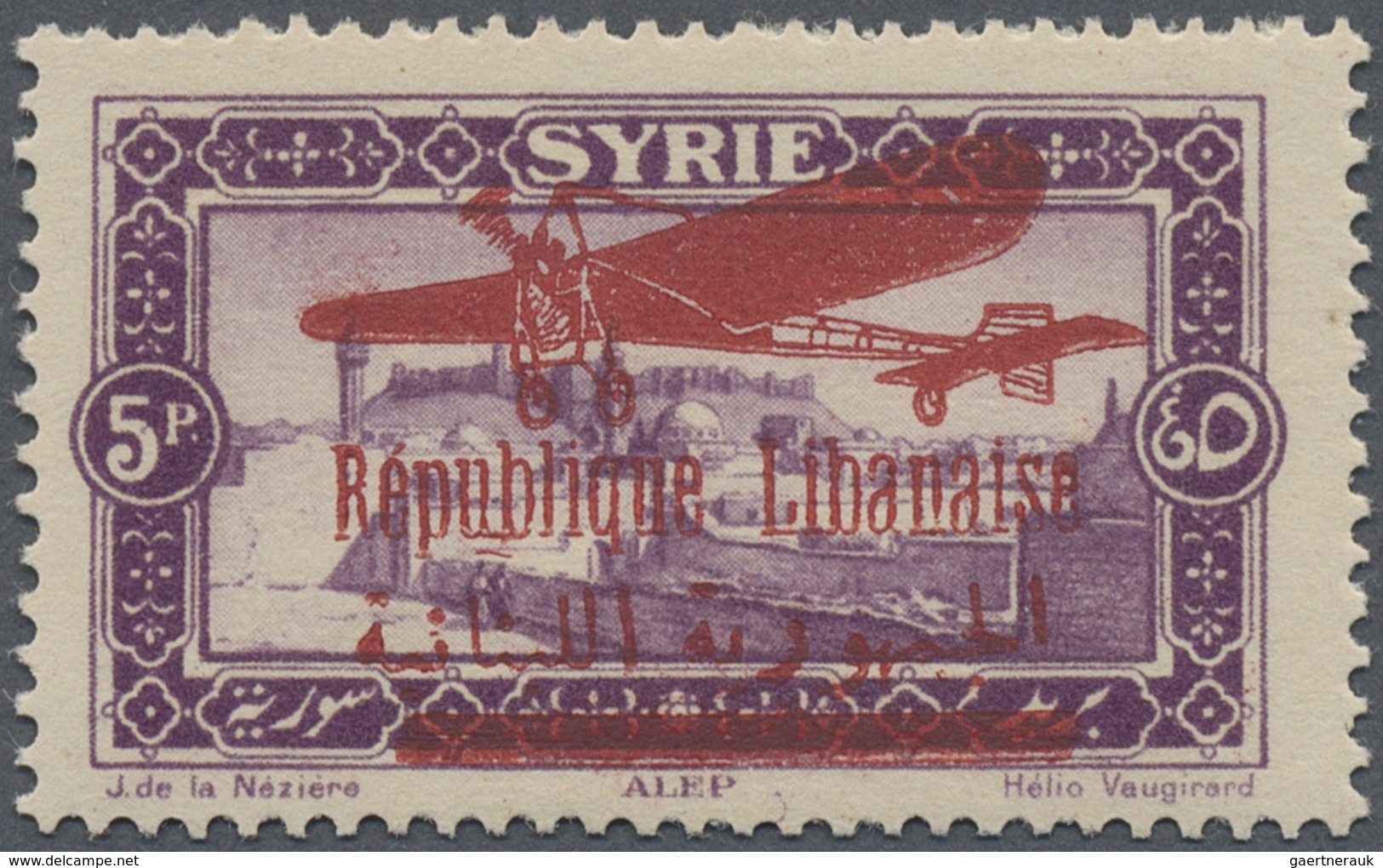 ** Libanon: 1928, Airmails, 5pi. Violet, Mistakenly Overprinted Syria Stamp, Unmounted Mint (natural In - Libanon