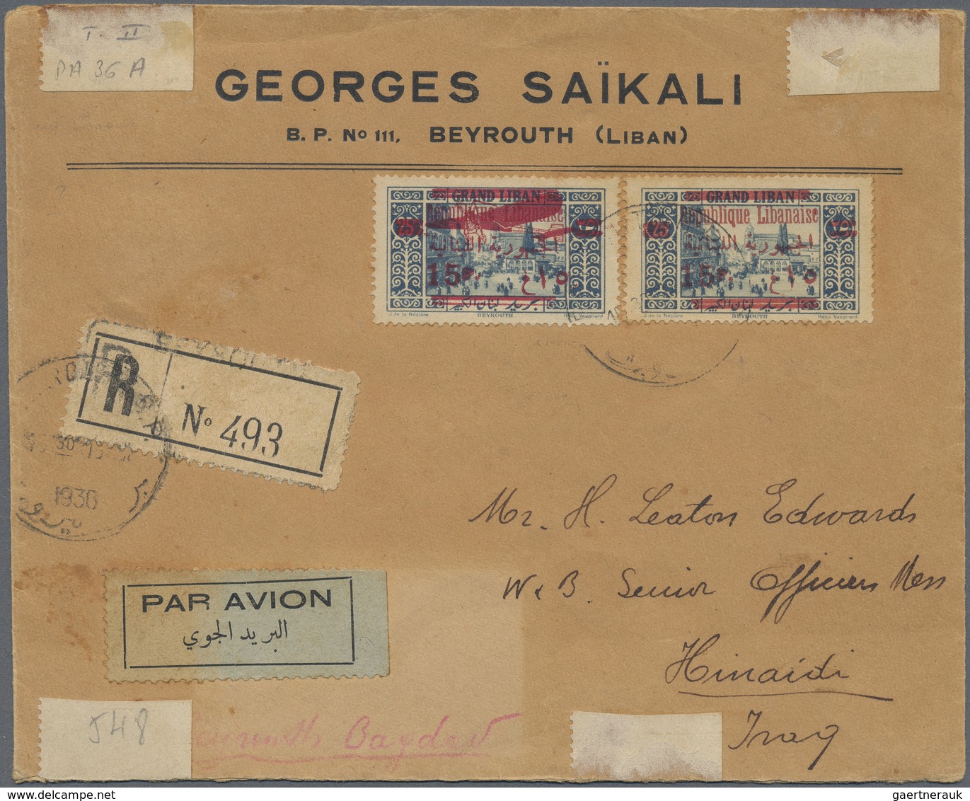 Br Libanon: 1929, Airmails 15pi. On 25pi. "Small Cipher 15" In Combination With 1928 15pi. On 25pi. Typ - Libanon