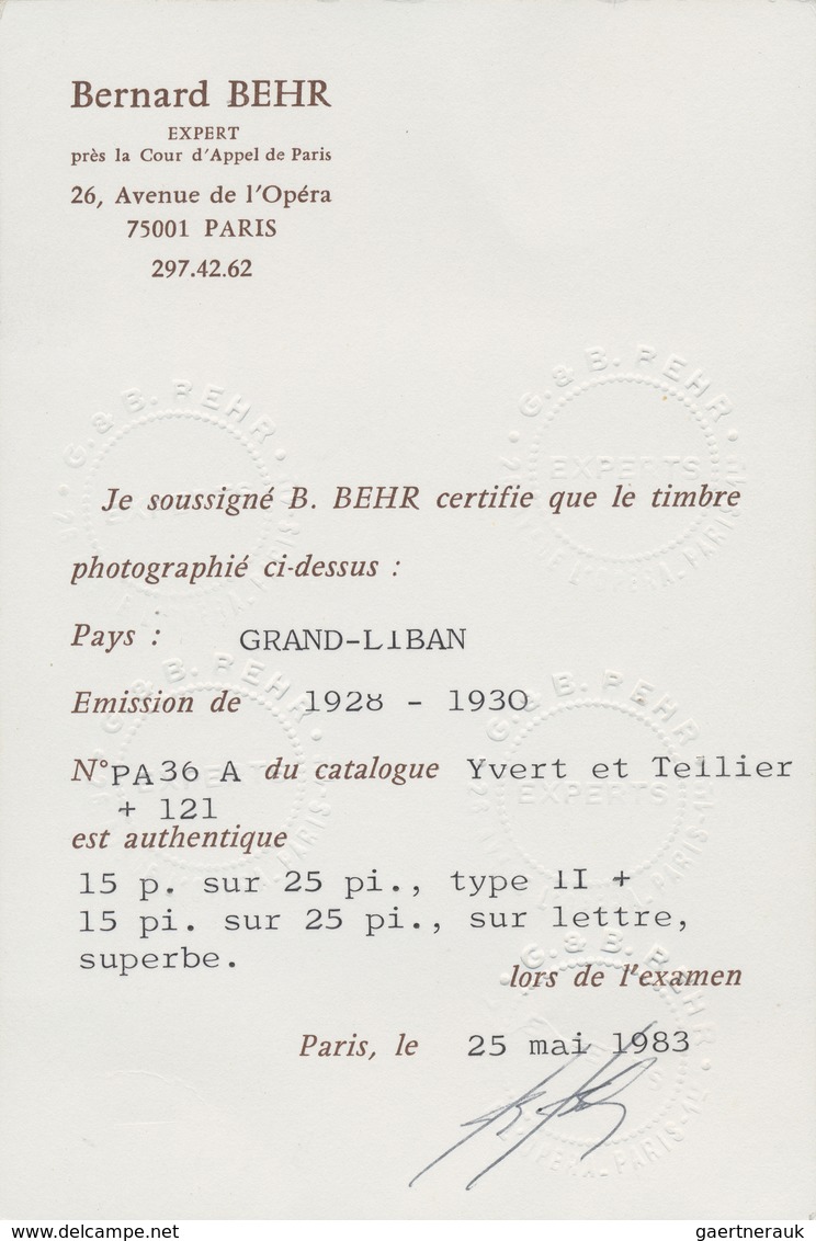 Br Libanon: 1929, Airmails 15pi. On 25pi. "Small Cipher 15" In Combination With 1928 15pi. On 25pi. Typ - Libanon