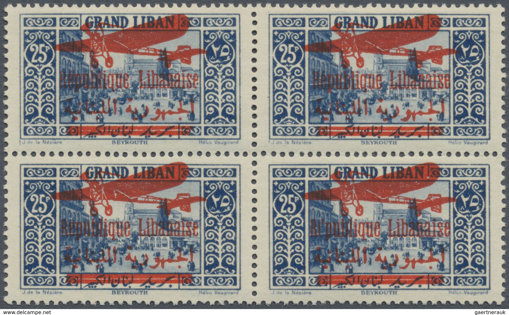 ** Libanon: 1929, Airmails, 25pi. Ultramarine, Block Of Four, Unmounted Mint. Maury PA37, 1.540,- €. - Lebanon