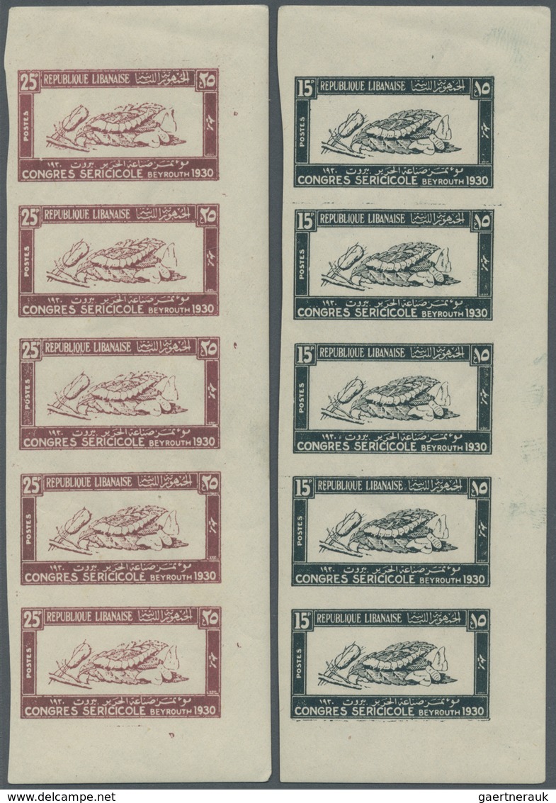 ** Libanon: 1930, Silkworm Growers Congress, 4pi. To 25pi., Complete Set Of Six Values As IMPERFORATE M - Lebanon