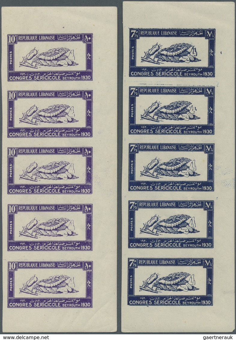 ** Libanon: 1930, Silkworm Growers Congress, 4pi. To 25pi., Complete Set Of Six Values As IMPERFORATE M - Lebanon