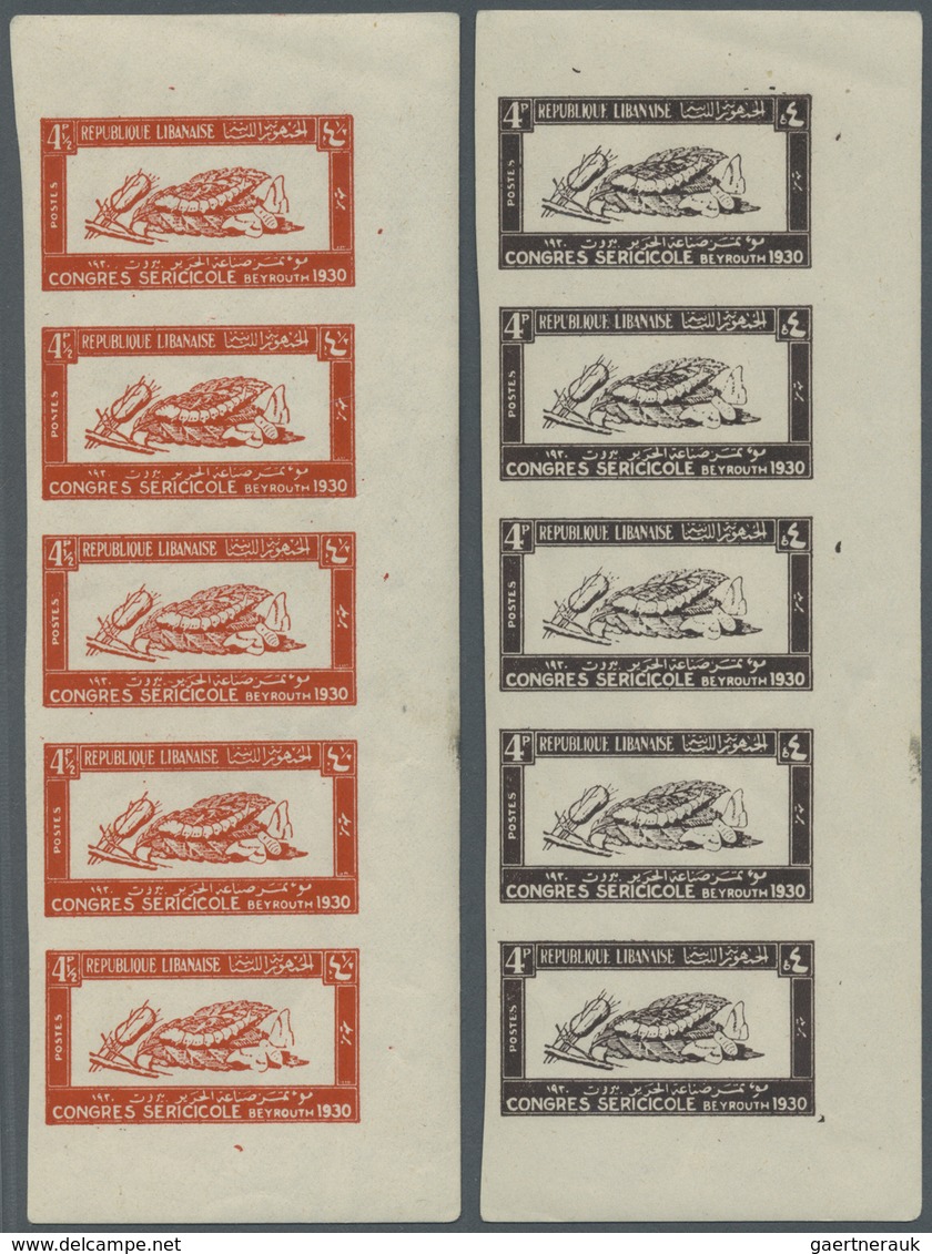 ** Libanon: 1930, Silkworm Growers Congress, 4pi. To 25pi., Complete Set Of Six Values As IMPERFORATE M - Lebanon