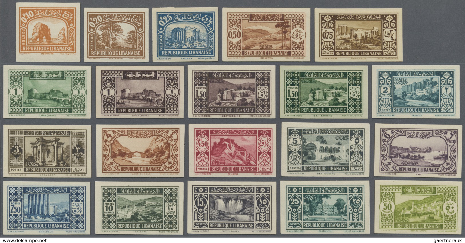 ** Libanon: 1930/1931, Definitives Pictorials, 0.10pi. To 100pi., Complete Set Of 21 Values Imperforate - Lebanon