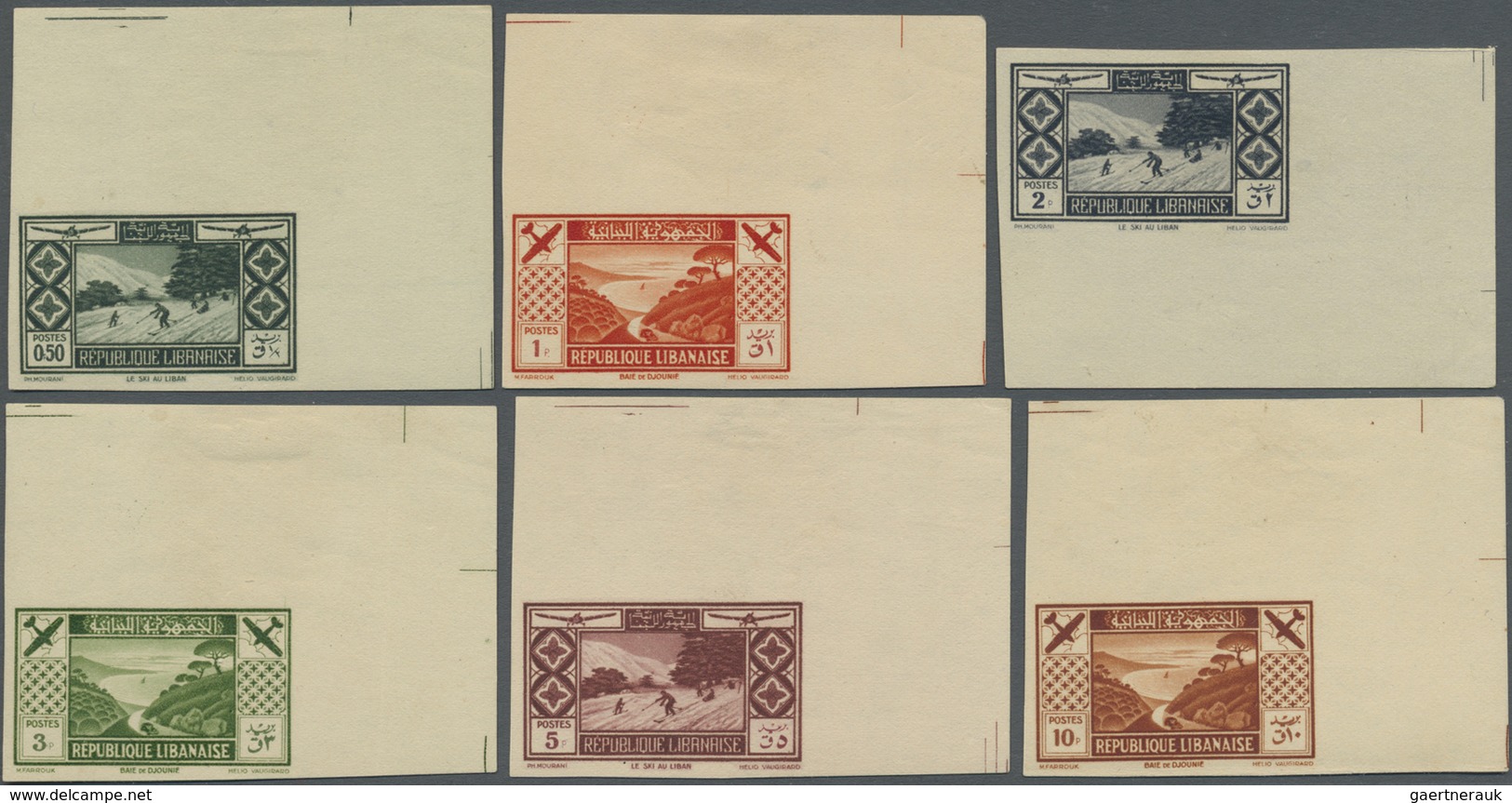 **/* Libanon: 1936, Tourism, 0.50pi. To 25pi., Complete Set Of Eight Values, IMPERFORATE From The (mainly - Lebanon