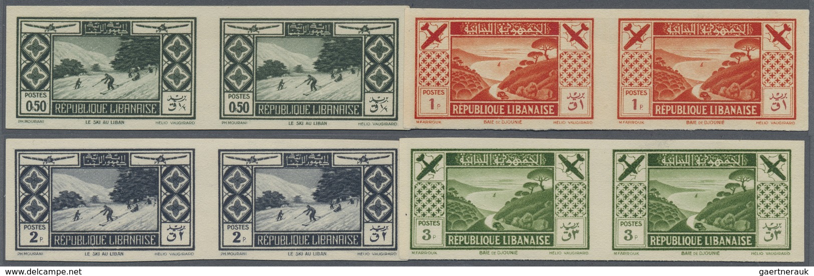 * Libanon: 1936, Tourism And Sports Complete Set Of 8 Imperf Pairs, Mint Light Hinged, Very Fine, A Ve - Libanon