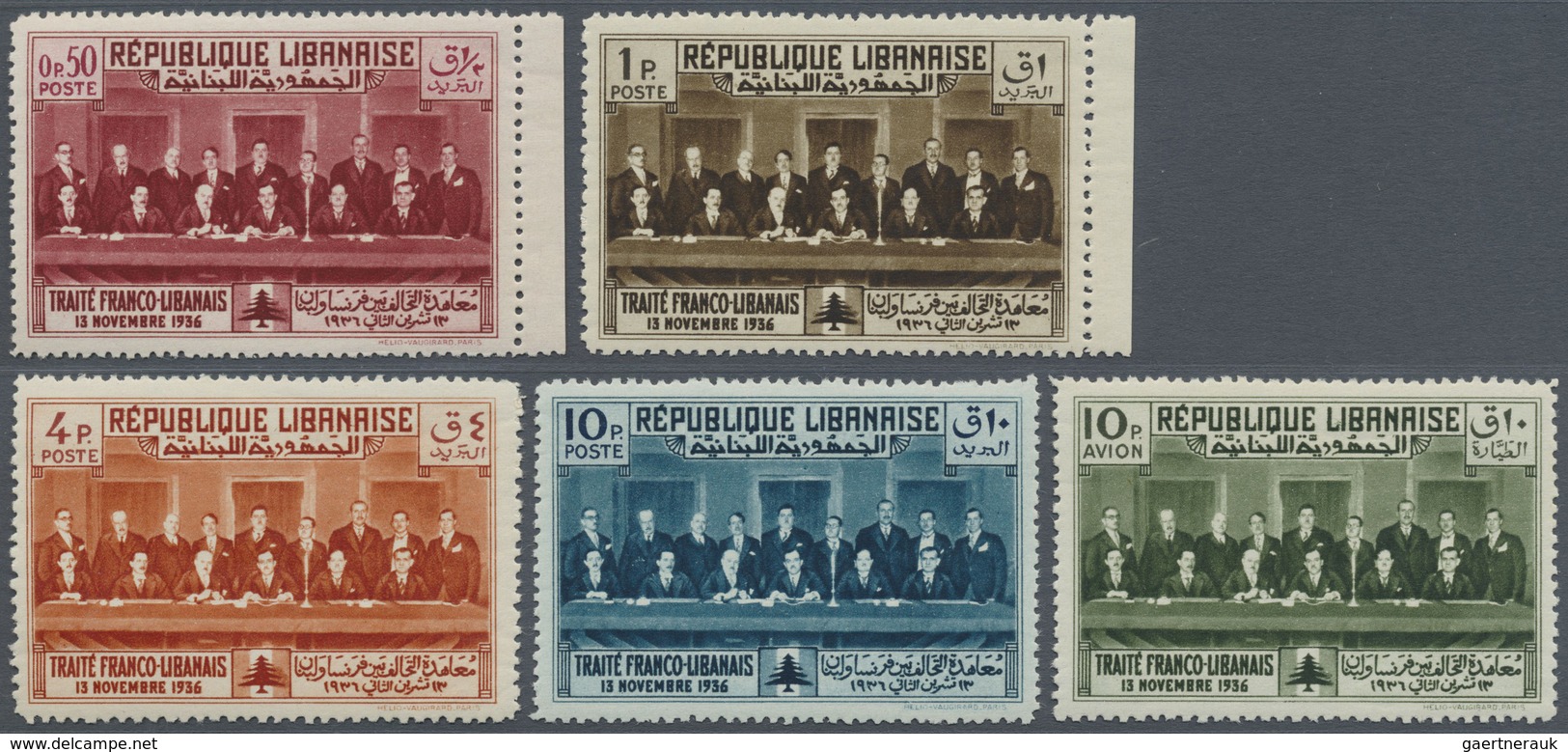 ** Libanon: 1936, Franco-Lebanese Treaty, Not Issued, Complete Set Of Five Values, Unmounted Mint (4pi. - Lebanon