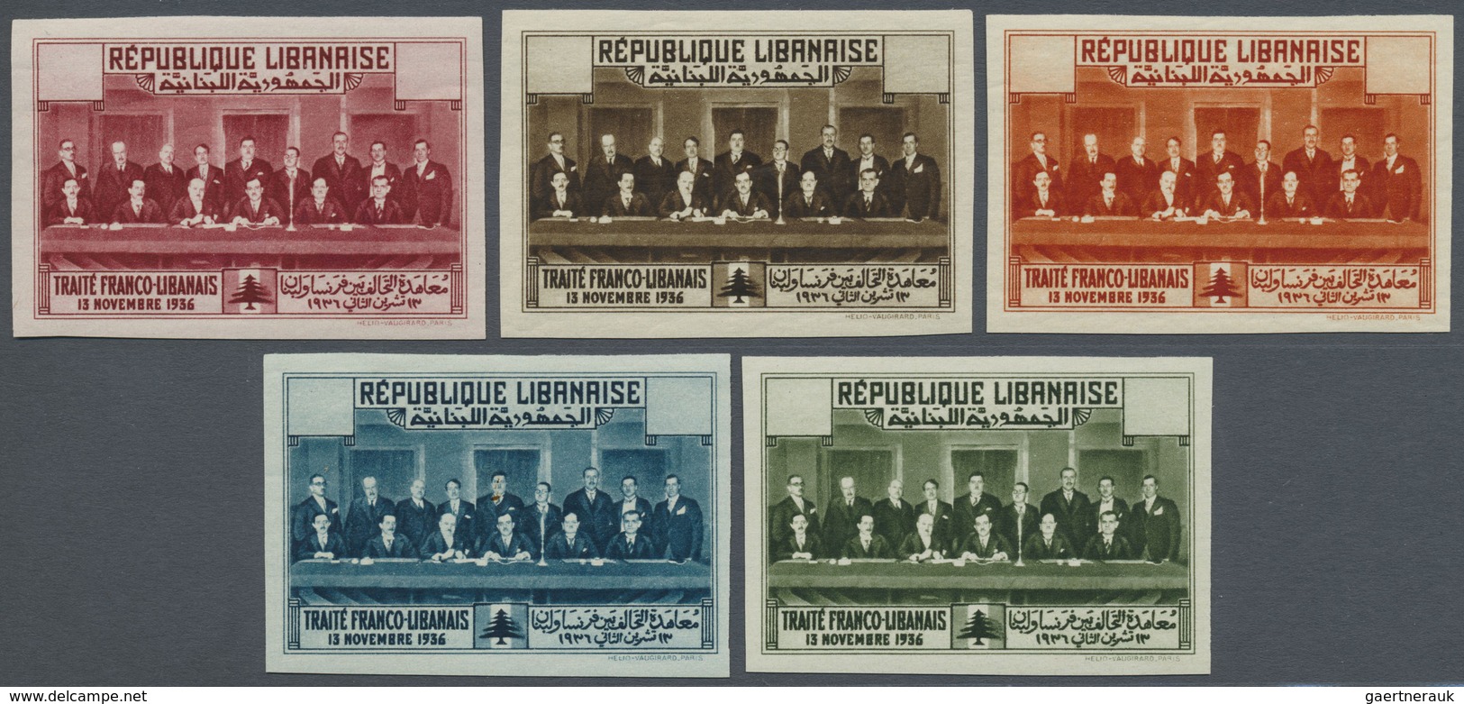** Libanon: 1936, Franco-Lebanese Treaty, Not Issued, Complete Set Of Five Values Imperforate And With - Libanon