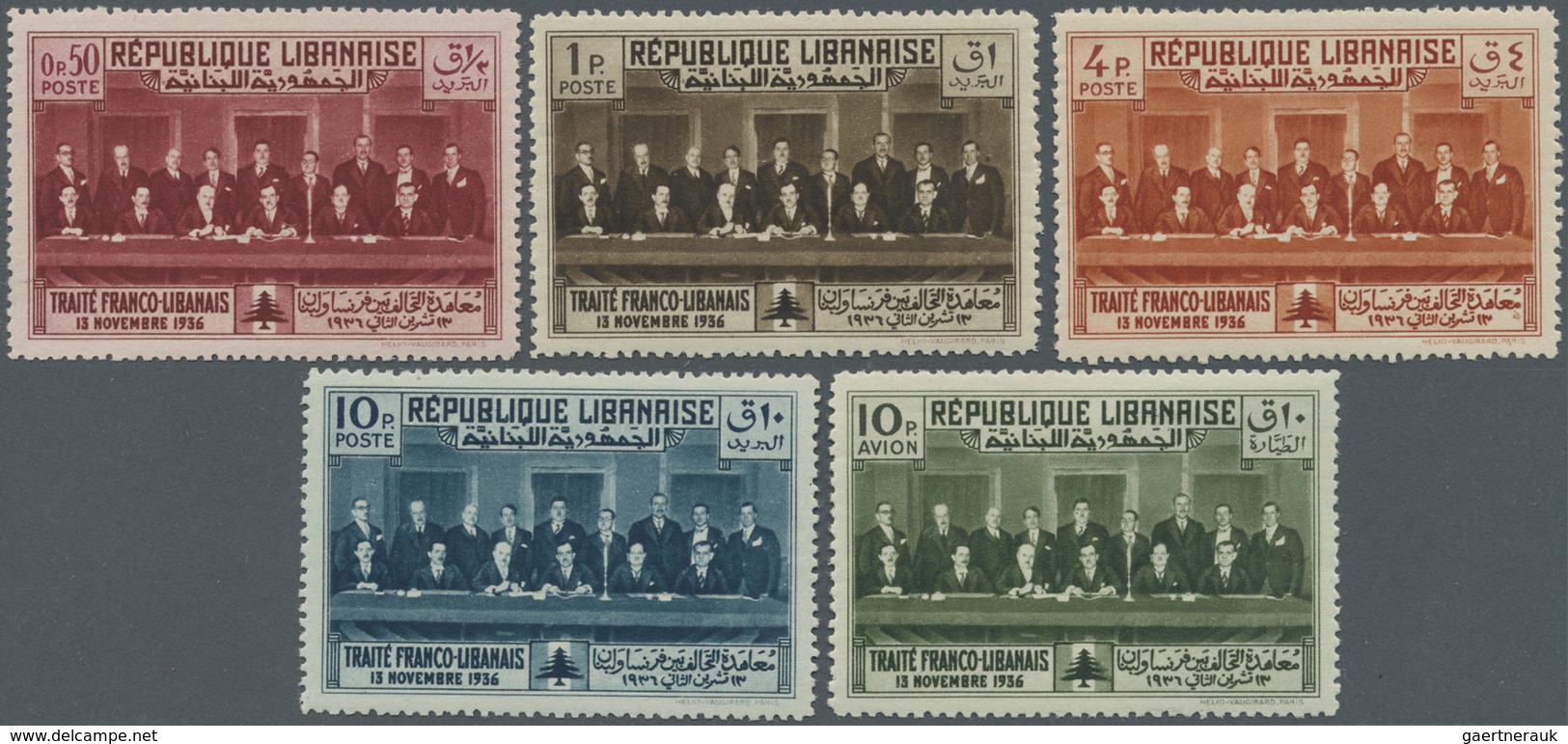 **/* Libanon: 1936, Franco-Lebanese Treaty, Not Issued, Complete Set Of Five Values, Mint O.g. (0.50pi., - Libanon