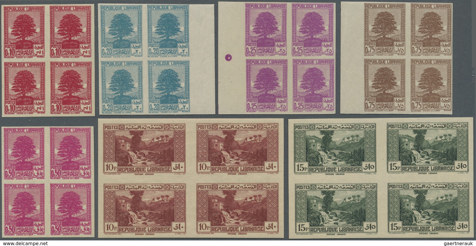 ** Libanon: 1937/1940, Definitives 0.10pi. To 100pi., 16 Values Complete (excl. 7.50pi.), IMPERFORATE B - Lebanon