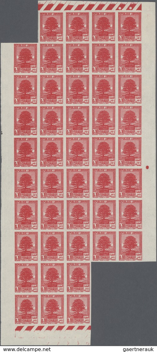 ** Libanon: 1937, Definitives Pictorials, 0.10pi. Cedar Tree, IMPERFORATE Block Of 45, Unmounted Mint. - Libanon