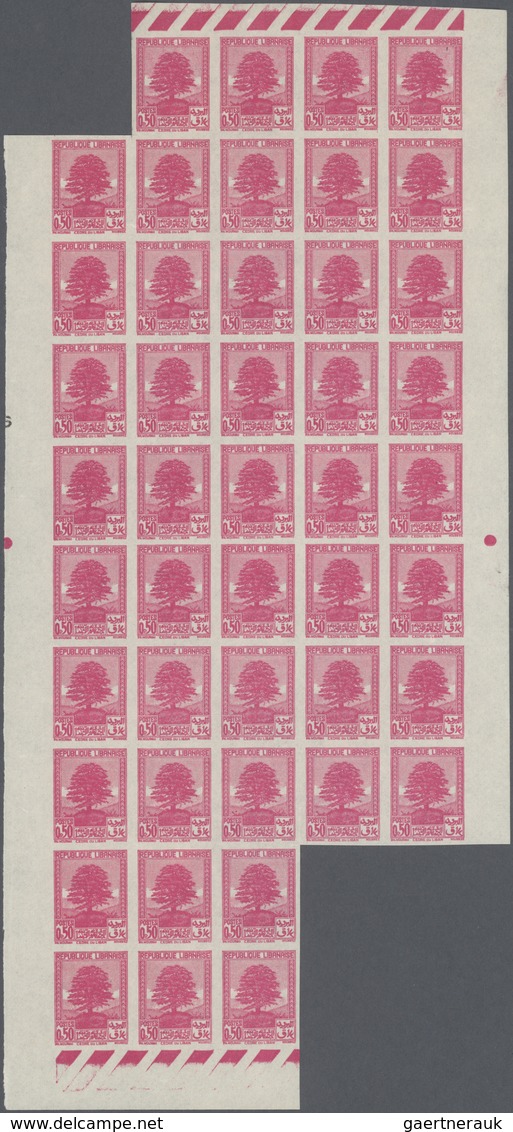 ** Libanon: 1937, Definitives Pictorials, 0.50pi. Cedar Tree, IMPERFORATE Block Of 45, Unmounted Mint. - Lebanon