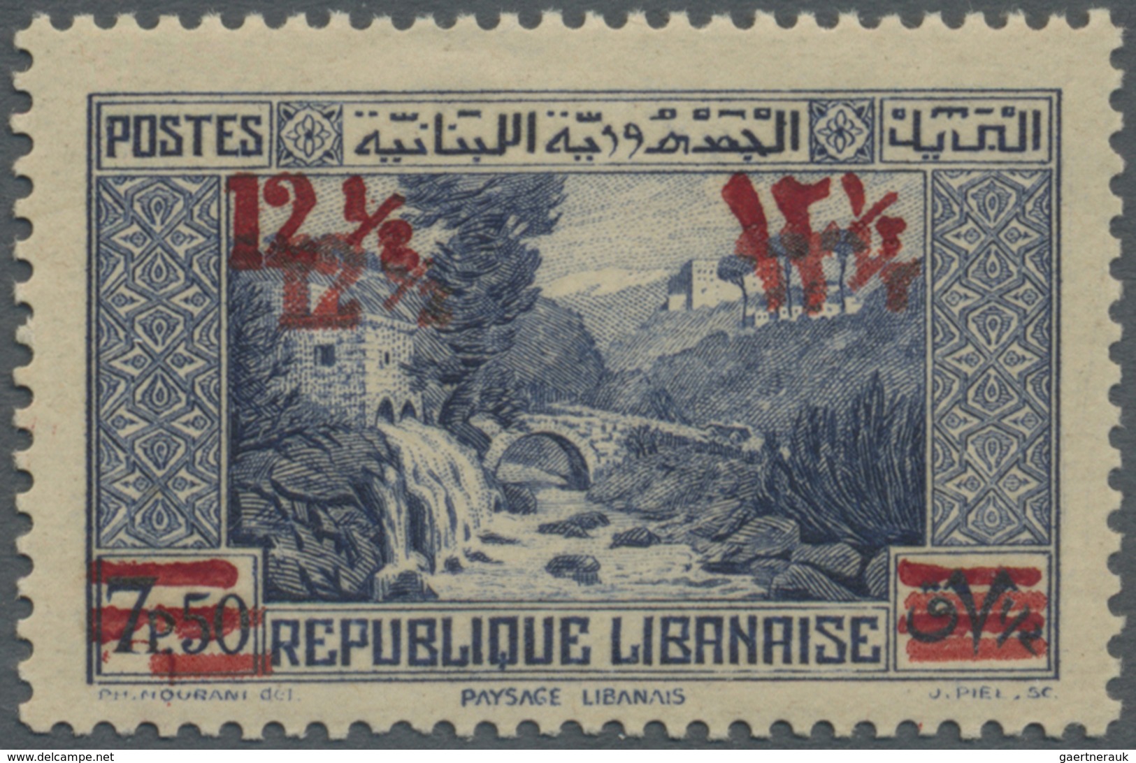 ** Libanon: 1939, 12½pi. On7.50pi. Ultramarine With DOUBLE Overprint, Unmounted Mint, Signed Calves. Ma - Libanon