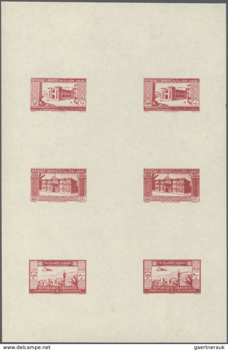 **/* Libanon: 1943, 2nd Anniversary Of Independence, Combined Proof Sheet In Red On Gummed Paper, Showing - Lebanon