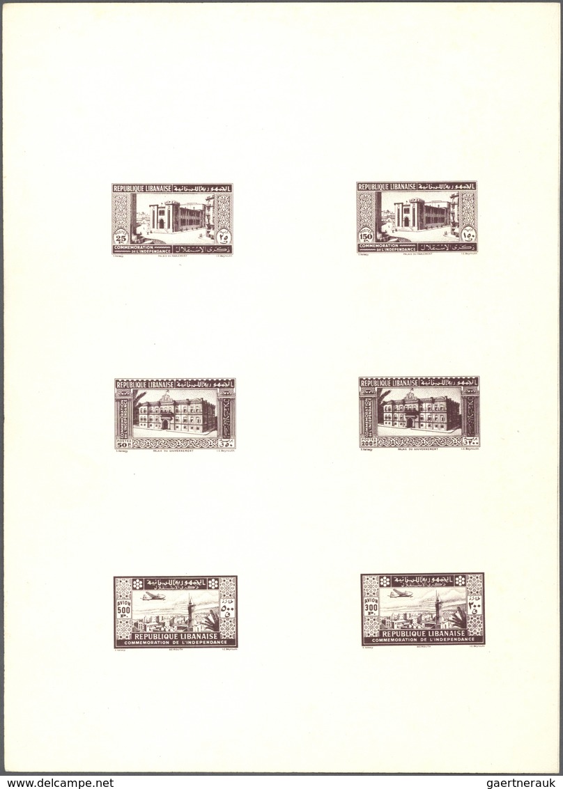 (*) Libanon: 1943, 2nd Anniversary Of Independence, Combined Proof Sheet In Lilac-brown On White Bristol - Lebanon