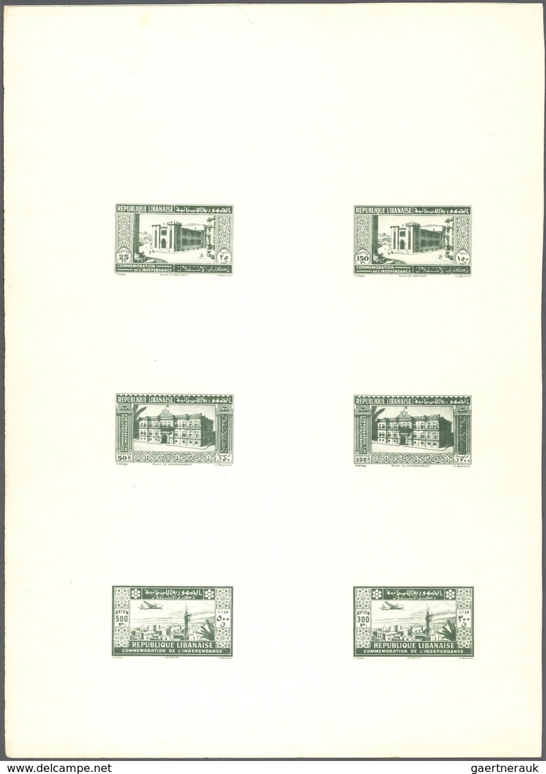 (*) Libanon: 1943, 2nd Anniversary Of Independence, Combined Proof Sheet In Green On White Bristol, Show - Lebanon