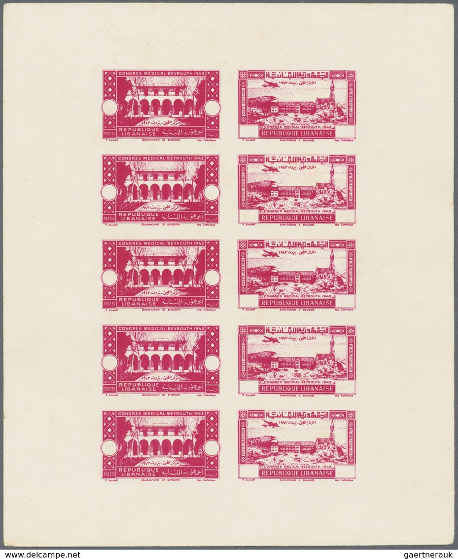 (*) Libanon: 1943, Medical Congress, Combined Proof Sheet In Red On Bristol, Showing Five Se-tenant Pair - Lebanon