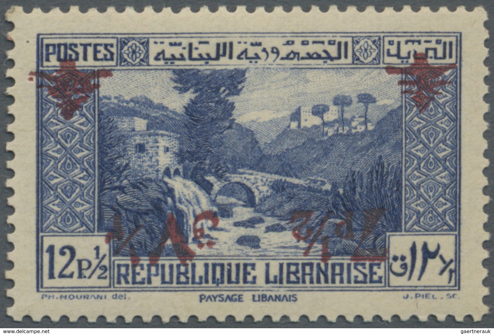 ** Libanon: 1945, 7½pi. On 12½pi. Ultramarine With INVERTED Overprint, Unmounted Mint, Signed Calves. M - Lebanon