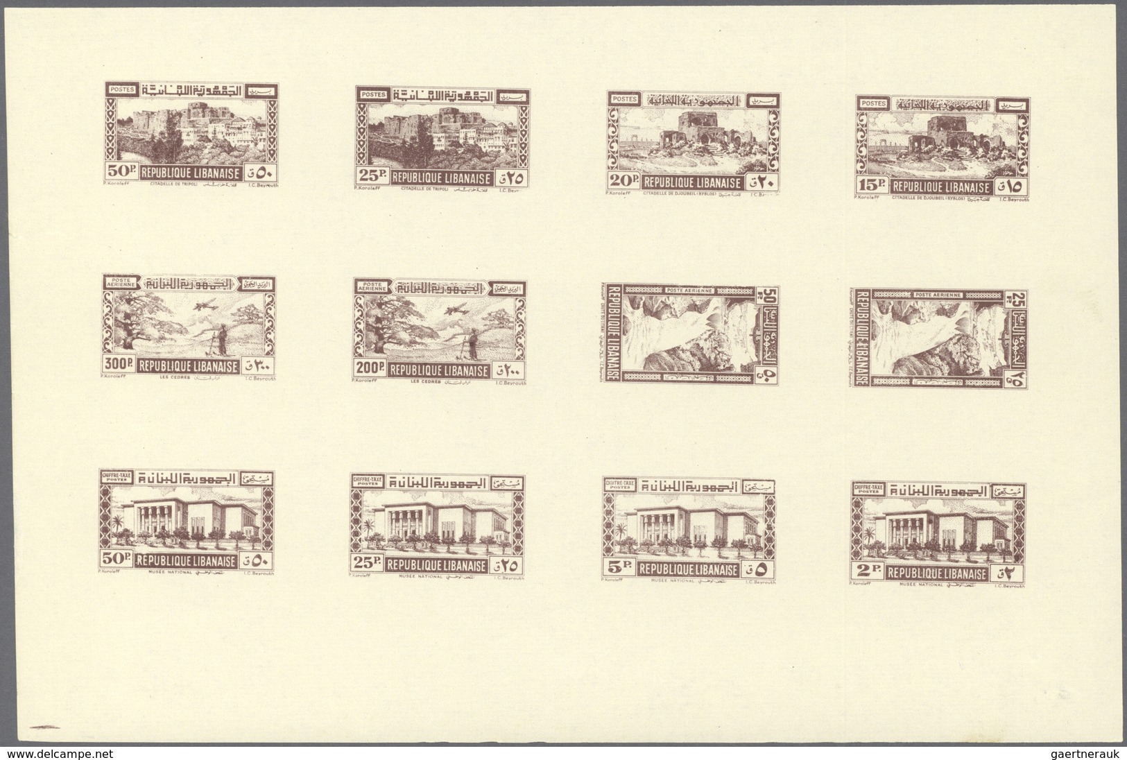 **/* Libanon: 1945, Definitives, Airmails And Postage Dues, Combined Proof Sheet In Purple Brown On Gumme - Lebanon