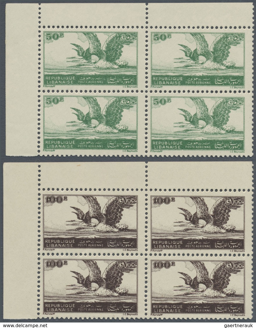 ** Libanon: 1946, Airmail Issue 'Heron Over Sannin Mountain' Complete Set Of Four In Blocks Of Four Fro - Lebanon