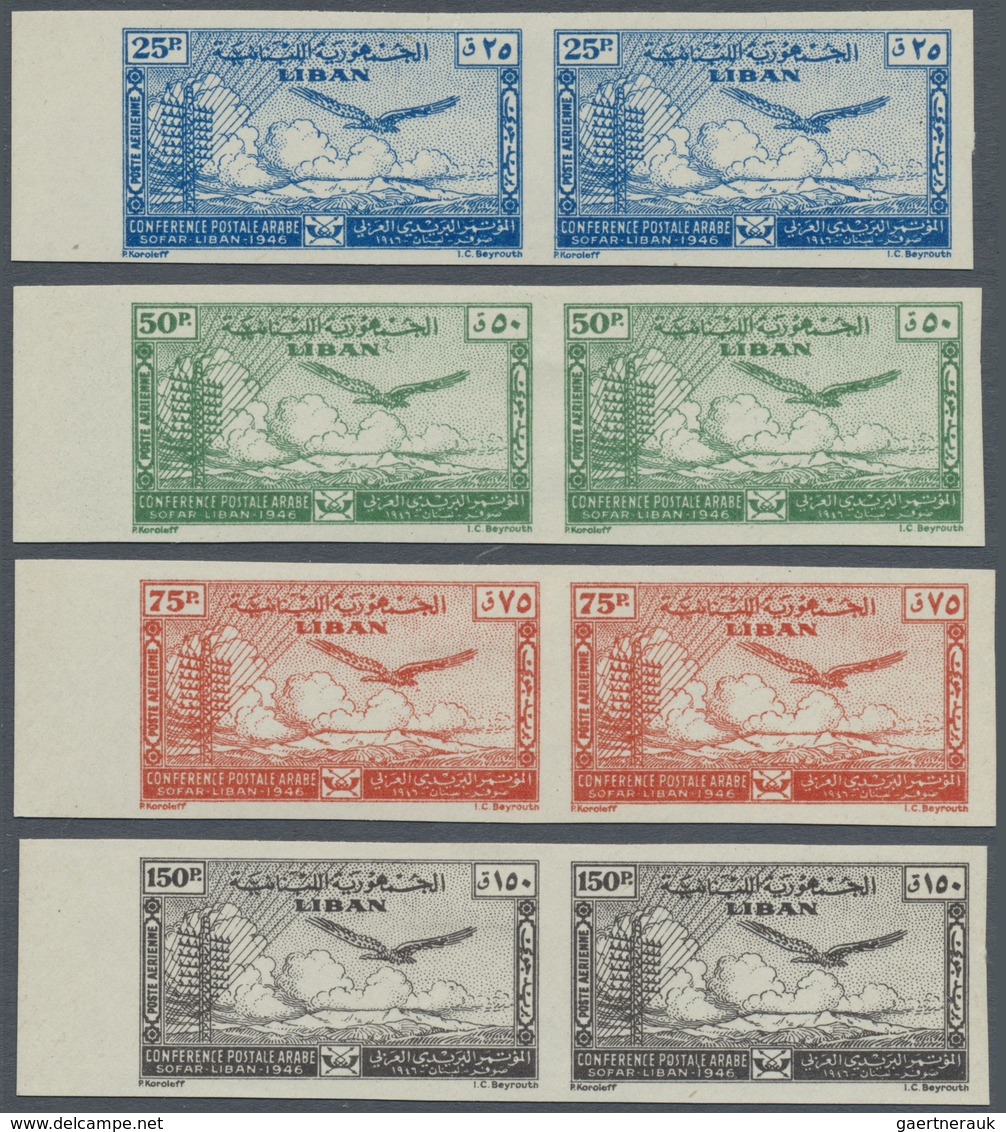 * Libanon: 1946, Arab Postal Conference Complete Set Of Four In IMPERFORATE Horizontal Pairs From Left - Lebanon