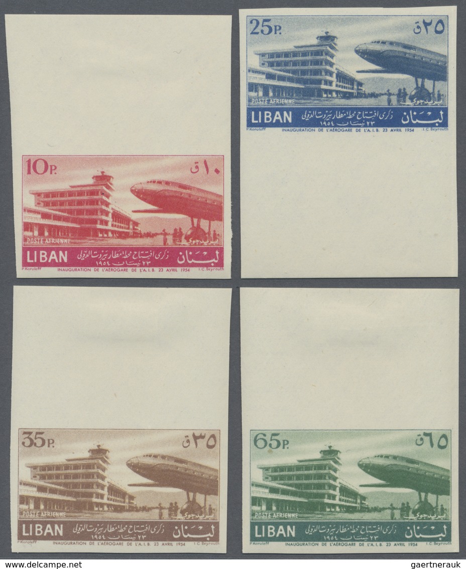 **/* Libanon: 1954, Beyrouth Airport, 10pi. To 65pi., Complete Set Of Four Values Imperforate, Unmounted - Lebanon