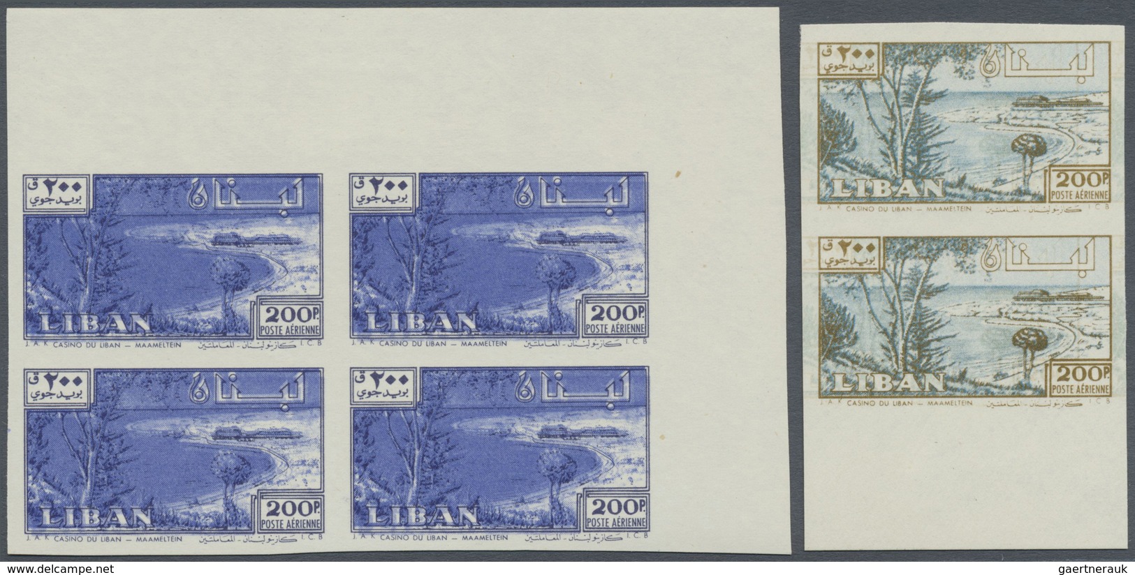 */** Libanon: 1961, Airmail Stamp 200pia. 'Maameltein Bay' Imperforate PROOF Block Of Four In Ultramarine - Lebanon