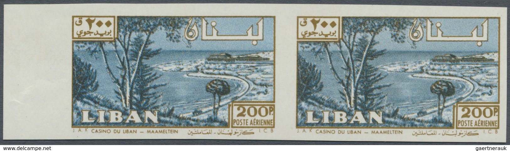 */** Libanon: 1961, Airmail Stamp 200pia. 'Maameltein Bay' Imperforate PROOF Block Of Four In Ultramarine - Lebanon