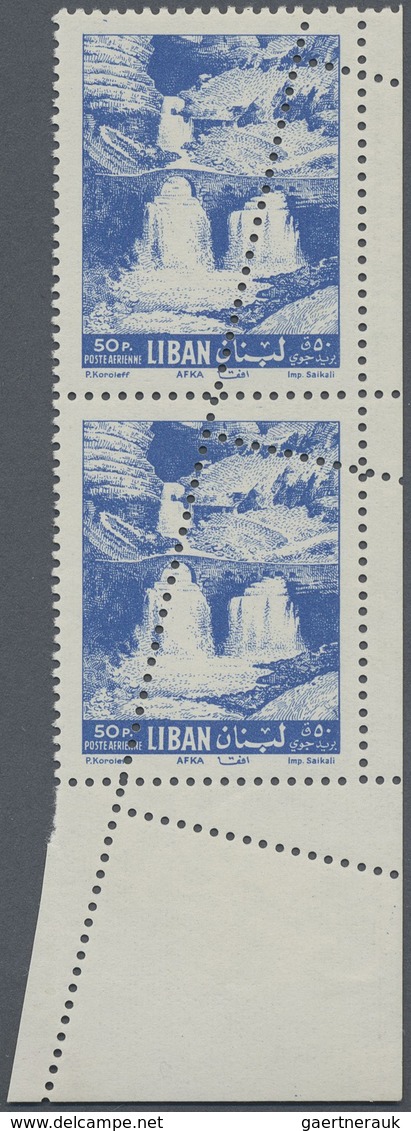 ** Libanon: 1961, Waterfalls Of Afka 50pia. Blue Vertical Pair From Lower Right Corner With Double Perf - Libanon