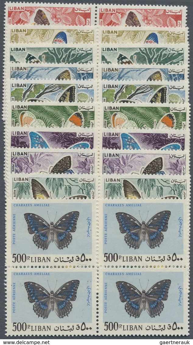 ** Libanon: 1965, Butterflies Complete Set In Blocks Of Four, MNH, Mi. € 480,-- + - Libanon