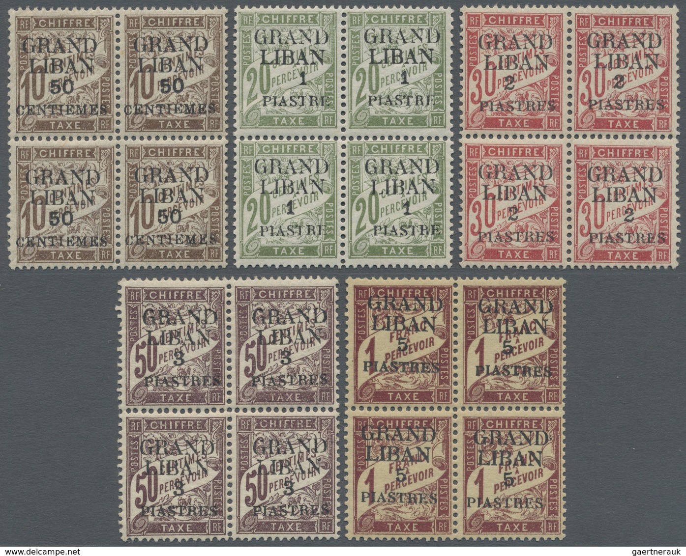 ** Libanon - Portomarken: 1924, French Overprints, Complete Set As Blocks Of Four, Unmounted Mint. Maur - Libanon