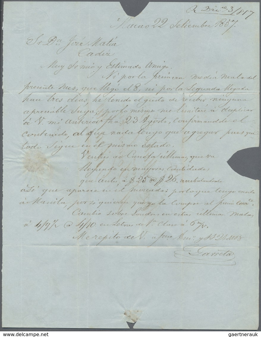 Br Macau: 1857. Stampless Envelope Written From Macau Dated '22nd Sept 1857' Addressed To 'Jose Matia, - Andere & Zonder Classificatie