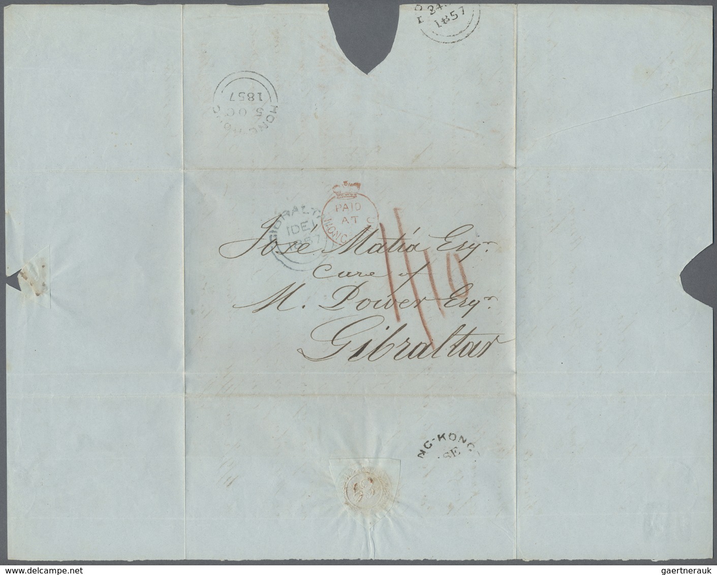 Br Macau: 1857. Stampless Envelope Written From Macau Dated '22nd Sept 1857' Addressed To 'Jose Matia, - Other & Unclassified