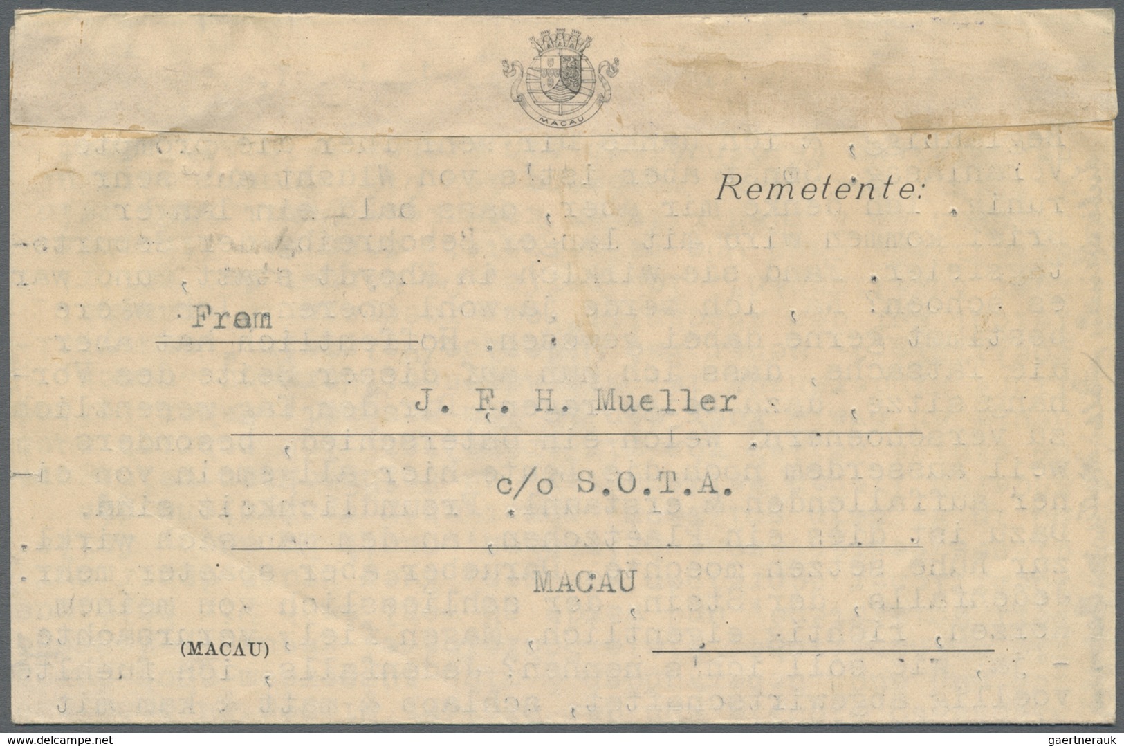 GA Macau: 1951, Airletter 40 A./60 A. Tied "MACAO 17-XII-51" To Germany French Zone, Long Privatel Text - Other & Unclassified