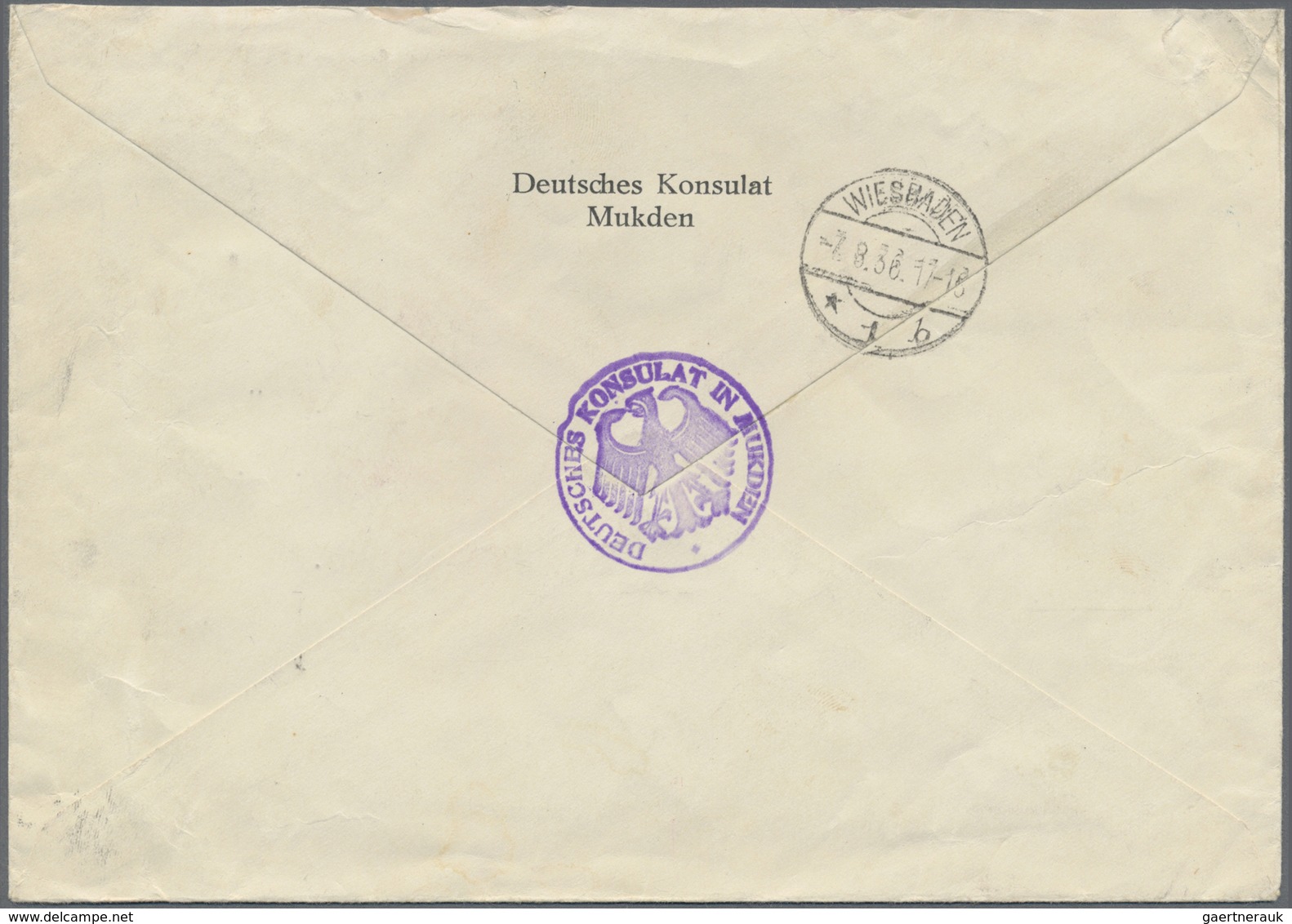 Br Mandschuko (Manchuko): 1936. Registered Envelope Written From The 'German Consulate In Mukden' With - 1932-45 Mantsjoerije (Mantsjoekwo)