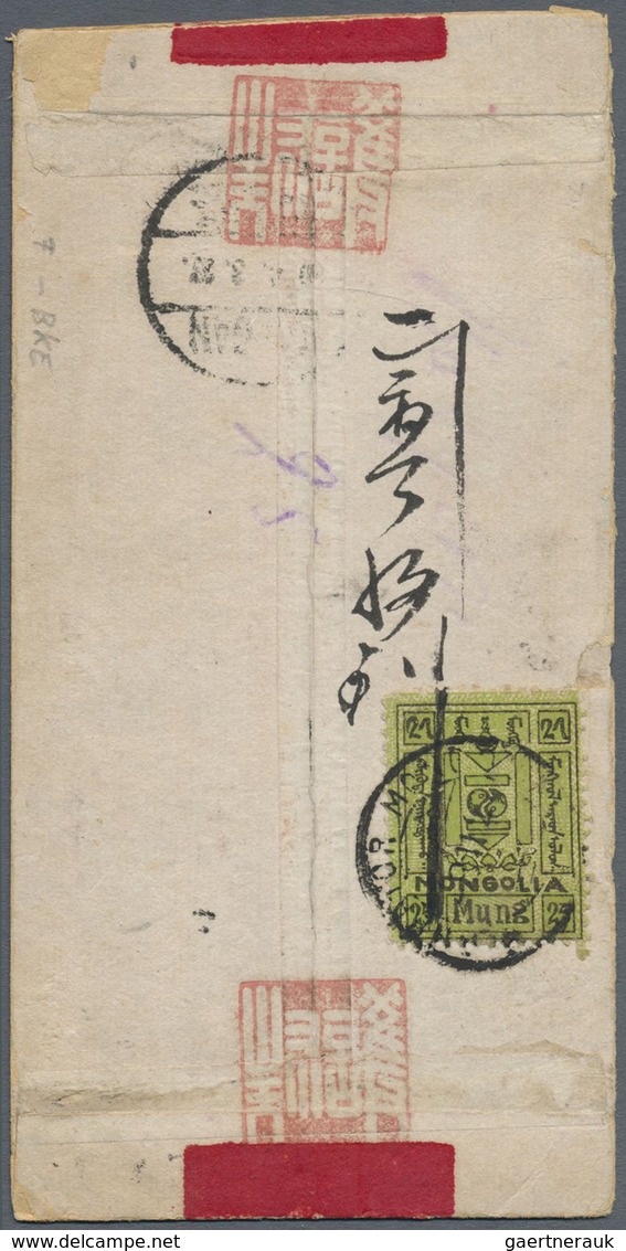 Br Mongolei: 1927 Red-band Cover From Ulan Bator To Kalgan, China Franked By 1926 25m. On The Reverse, - Mongolië