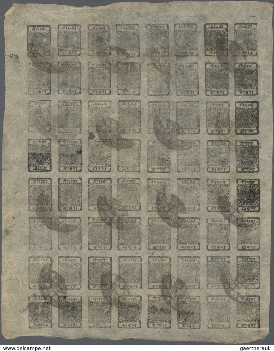 O Nepal: 1899/1917, ½a Black Siva’s Bow And Khukris, Scott #10, Two Complete Sheets Used With Telegrap - Nepal